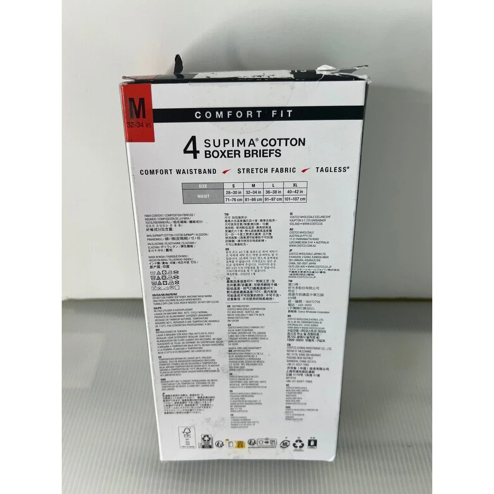Kirkland Signature Mens 4-Pack Supima Cotton Boxer Briefs Black Medium 32-34